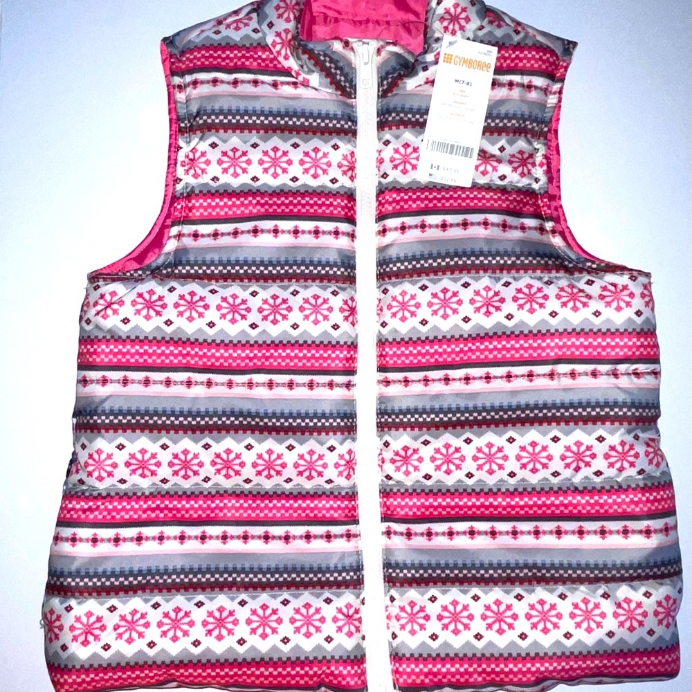 Gymboree 7/8 Pink & Gray Fair Isle Puffer Vest NWT